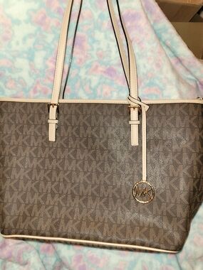 Michael Kors Brown Logo Tote Bag with Cream Trim